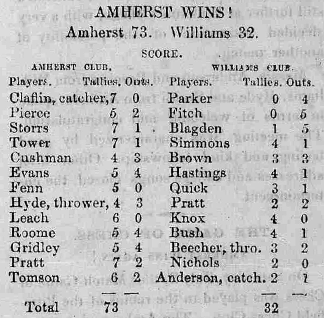 Amherst Express' account of Amherst beating Williams in 1859