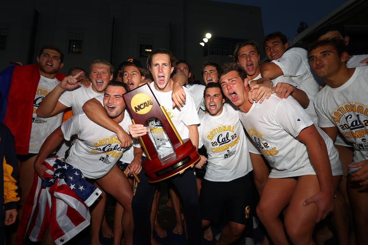 California men's water polo celebrates with national championship trophy