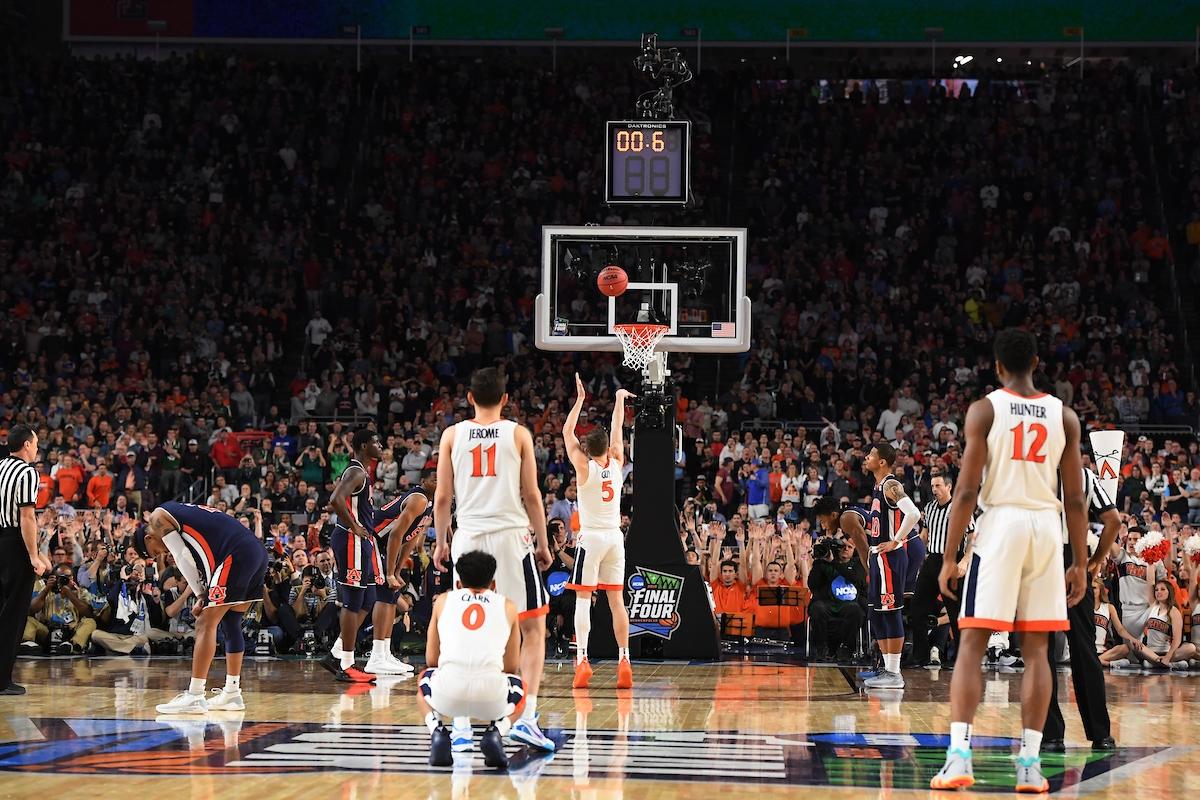 Kyle Guy attempts free throws against Auburn in 2019 Final Four