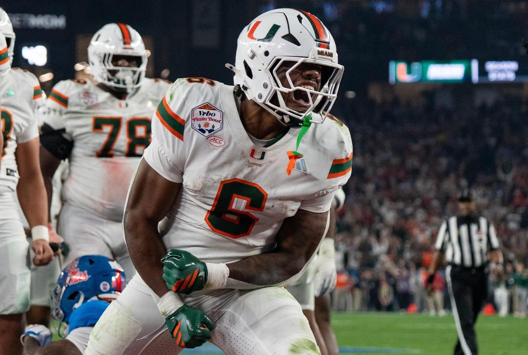 Miami celebrates against Ole Miss in the College Football Playoff semifinals